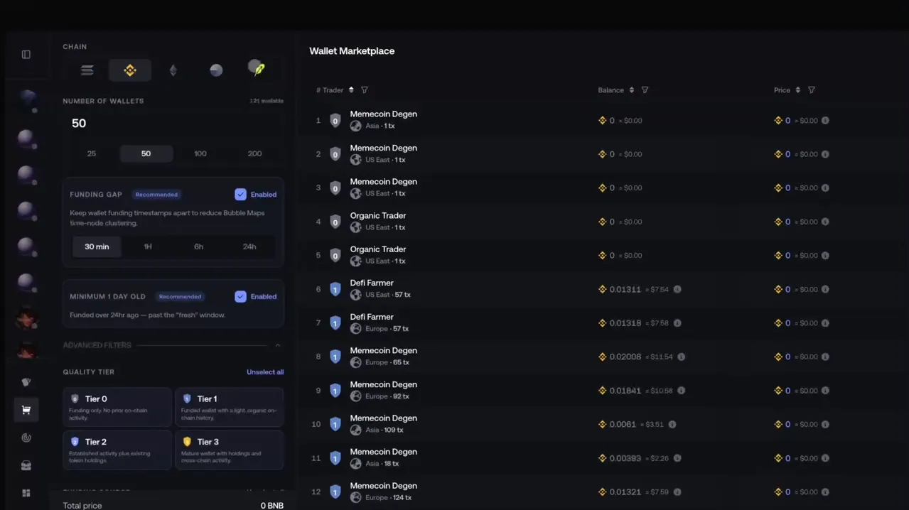 Live market chart and transaction feed in Proxima